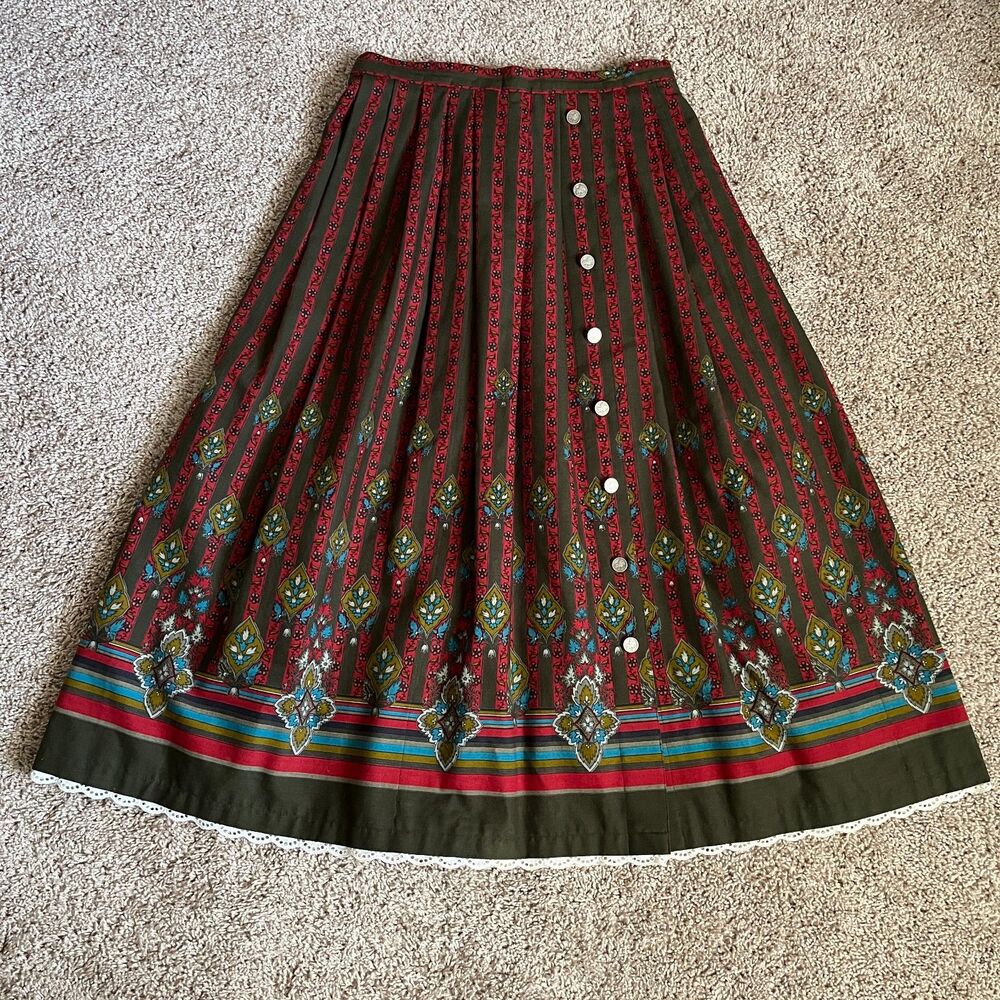 Steinbock Tyrol Skirt Womens 8 Green Multi Floral Alpine Trachten Trad Austria